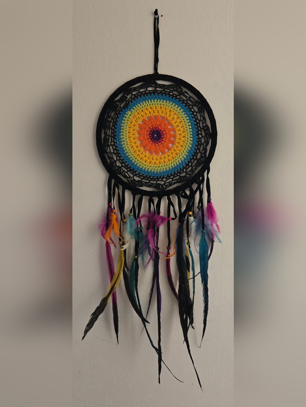 Colorful Crochet Dreamcatcher with Feathers